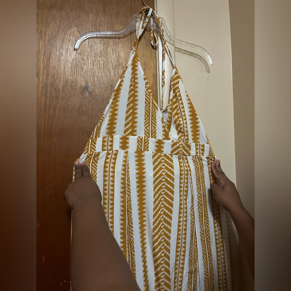 Mustard and White Striped Halter Dress